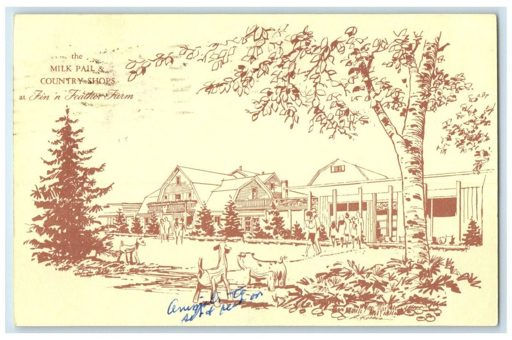 1974 Milk Pail Country Shops Fin Feather Farm Fox River Valley Illinois Postcard