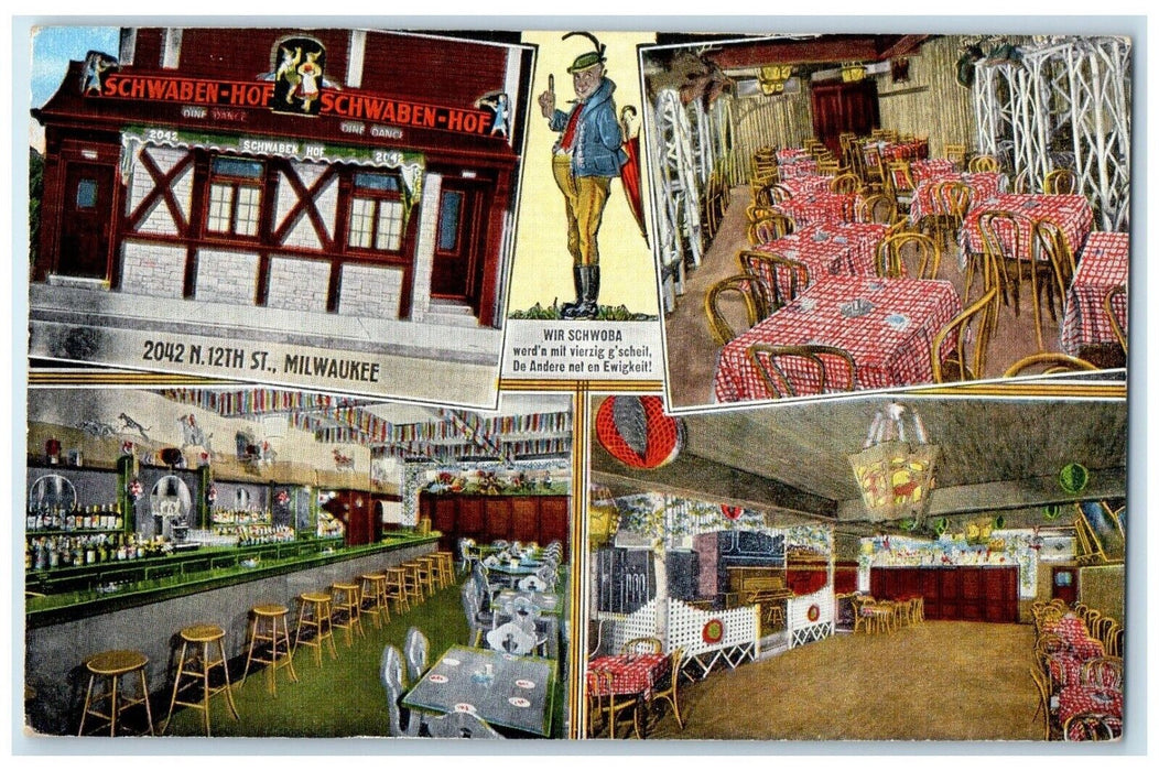 c1940 Schwaven Hof Exterior Interior Building Restaurant Milwaukee IL Postcard