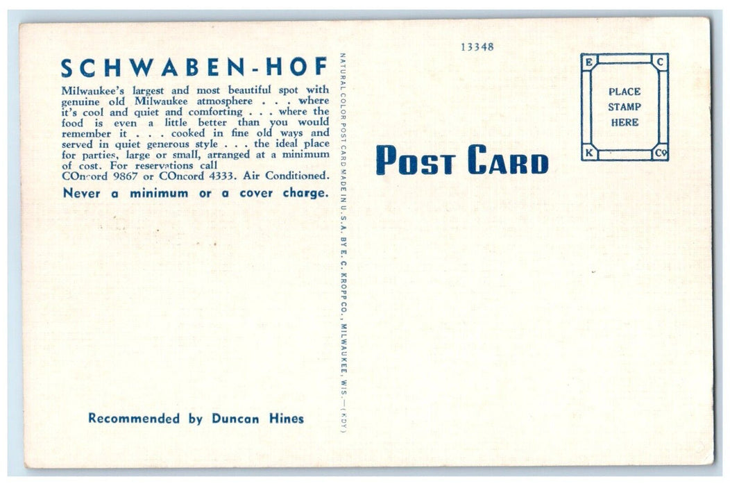 c1940 Schwaven Hof Exterior Interior Building Restaurant Milwaukee IL Postcard