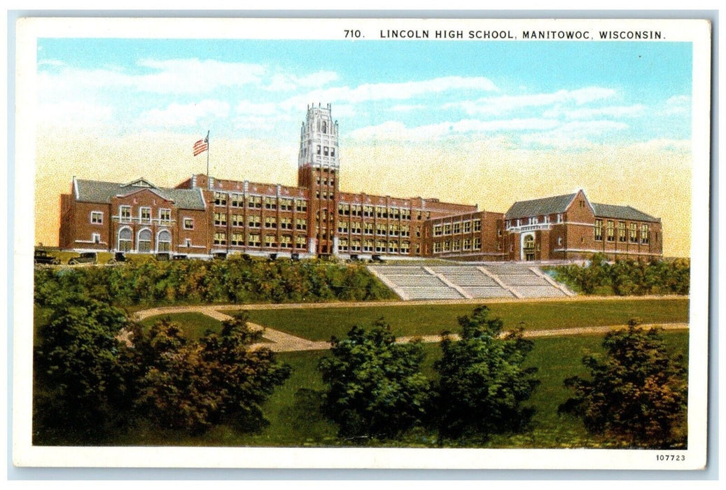 c1920 Lincoln High School Building Manitowoc Wisconsin Antique Vintage Postcard