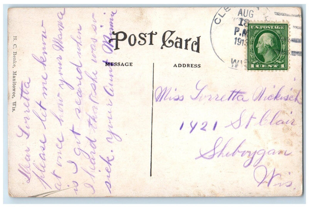 1913 Good Fishing Manitowoc River Bridge Railroad Manitowoc Wisconsin Postcard