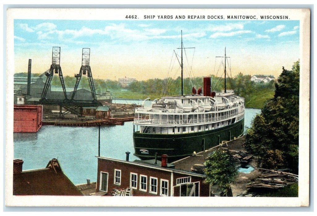 c1920 Ship Yards Repair Docks Steamer Ship Manitowoc Wisconsin Unposted Postcard