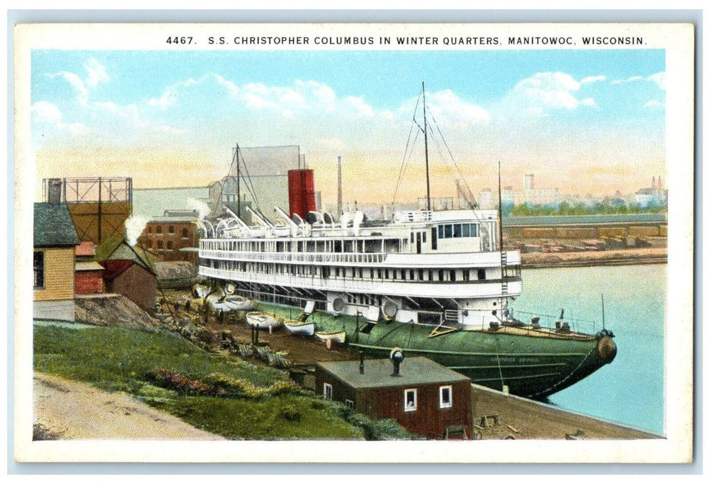 c1920 SS Christopher Columbus Winter Quarters Manitowoc Wisconsin WI Postcard