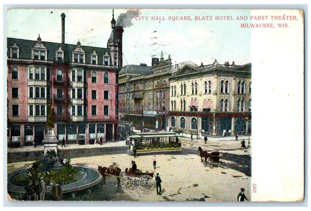 1911 City Hall Square Blatz Hotel Pabst Theater Milwaukee Wisconsin WI Postcard