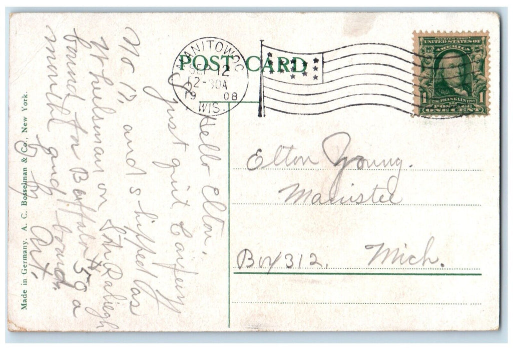1908 Dry Dock Winter Scene Steamer Ship Manitowoc Wisconsin WI Antique Postcard