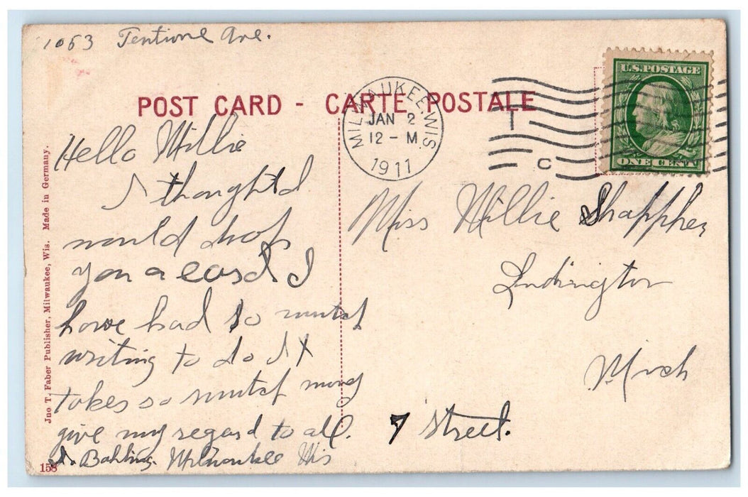 1911 Waukesha Beach Resort Exterior Train Railroad  Milwaukee Wisconsin Postcard
