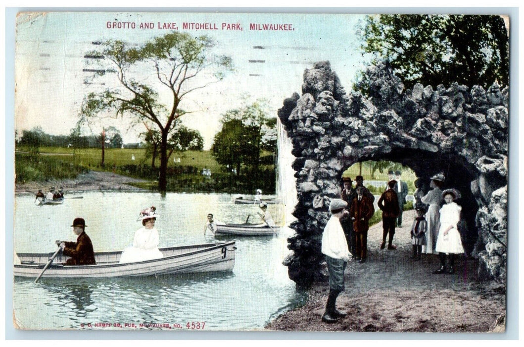 1909 Grotto Lake Mitchell Park Canoe Boat River Milwaukee Wisconsin WI Postcard