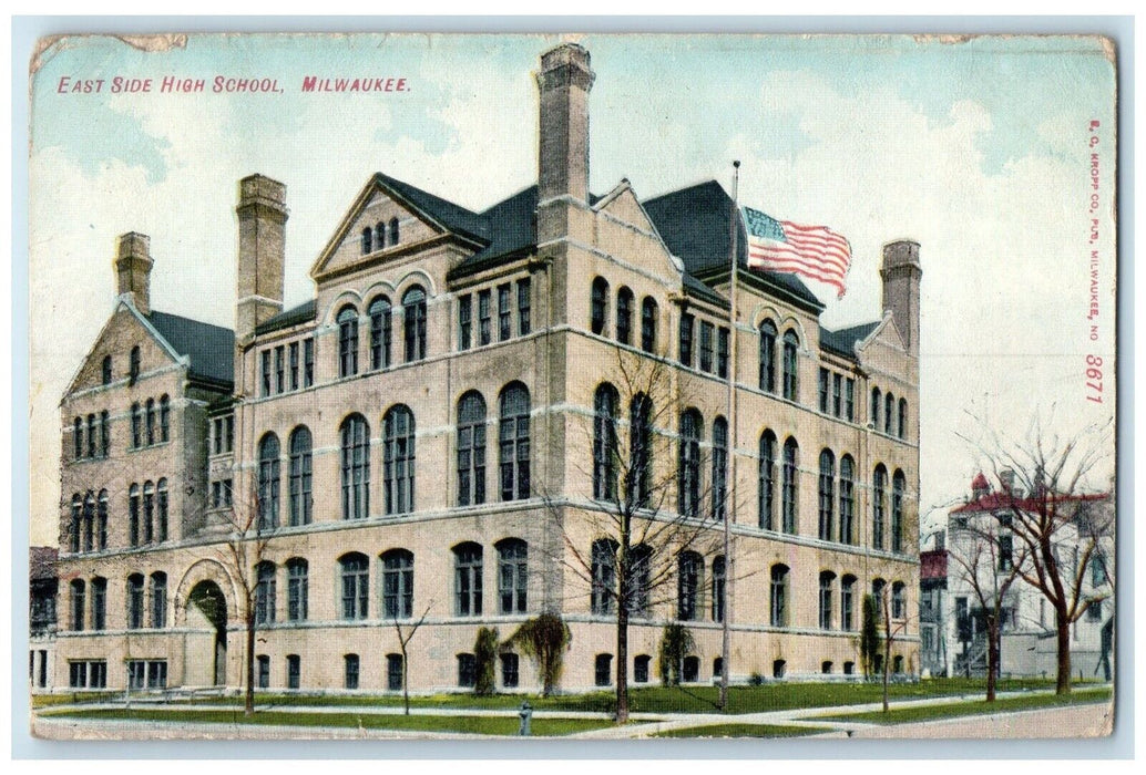 1909 East Side High School Exterior Building Road Milwaukee Wisconsin Postcard