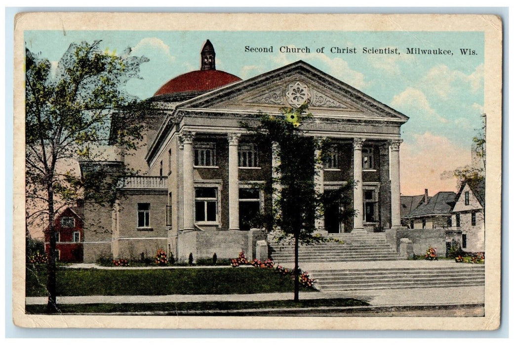 c1920 Second Church Christ Scientist Exterior Stair Milwaukee Wisconsin Postcard