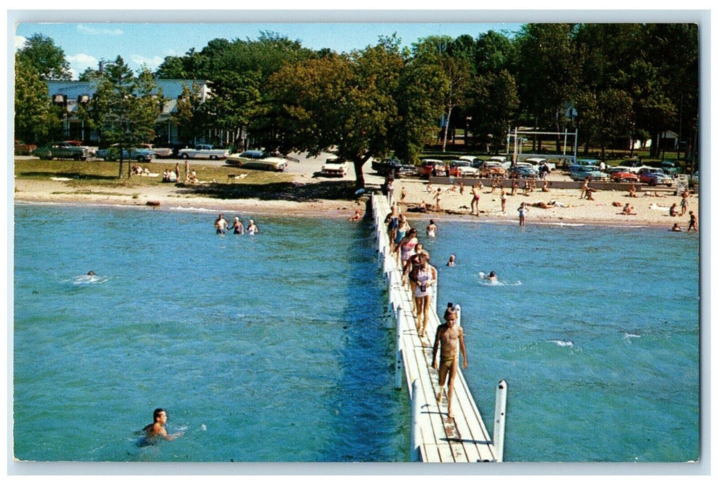 1963 Public Dock Beach Crystal Lake Beulah Michigan MI Vintage Antique Postcard