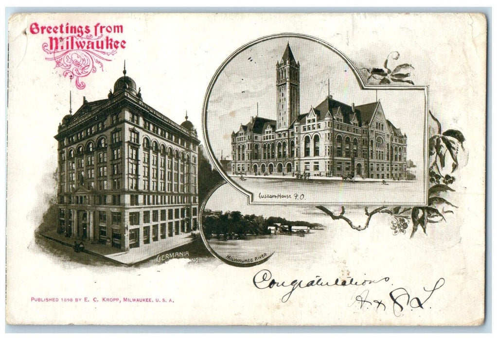 1903 Greetings From Milwaukee Wisconsin Posted Vintage Antique Souvenir Postcard