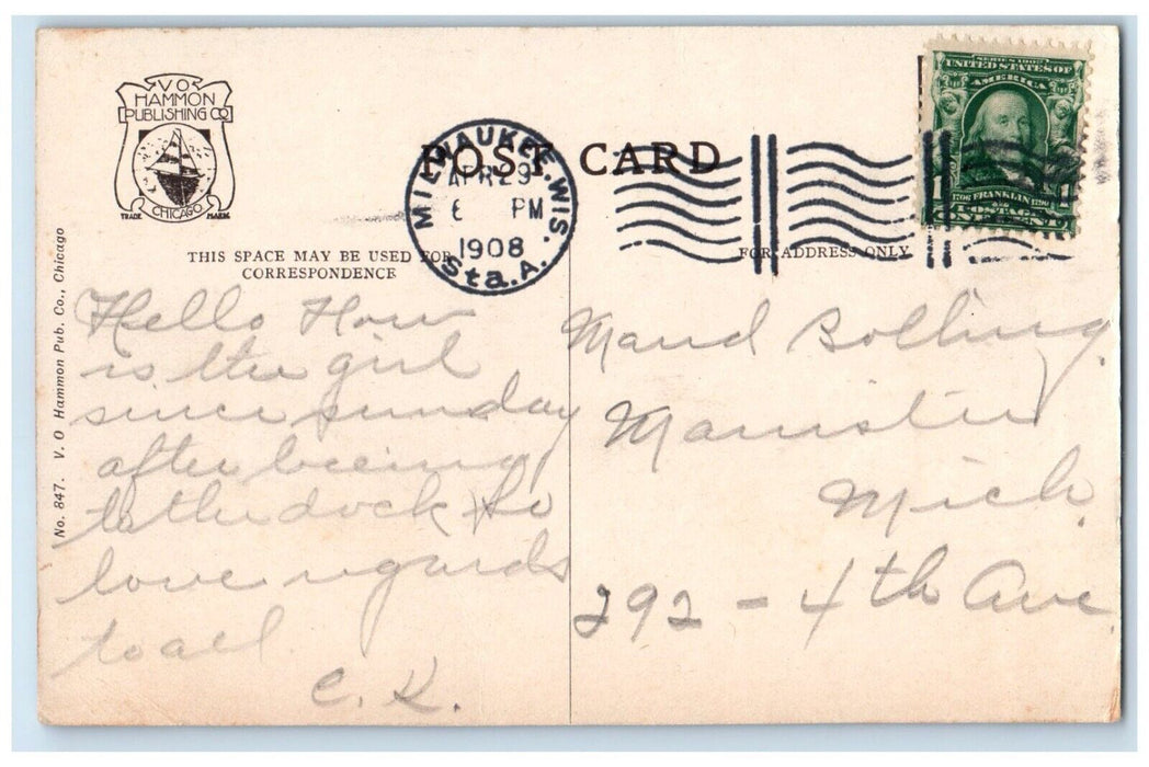 1908 Scenic Beach Lake Park Milwaukee Wisconsin WI Vo Hammon Publishing Postcard