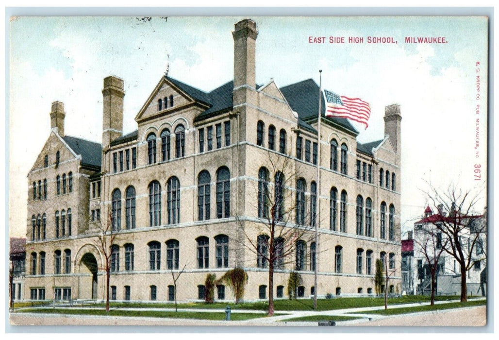 1910 East Side High School Building Milwaukee Wisconsin Vintage Antique Postcard