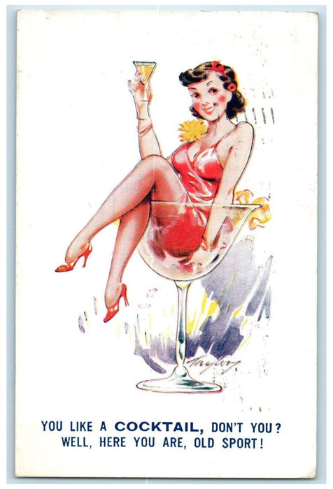 1939 Pretty Woman In Cocktail Champagne Cleveland Tennessee TN Vintage Postcard