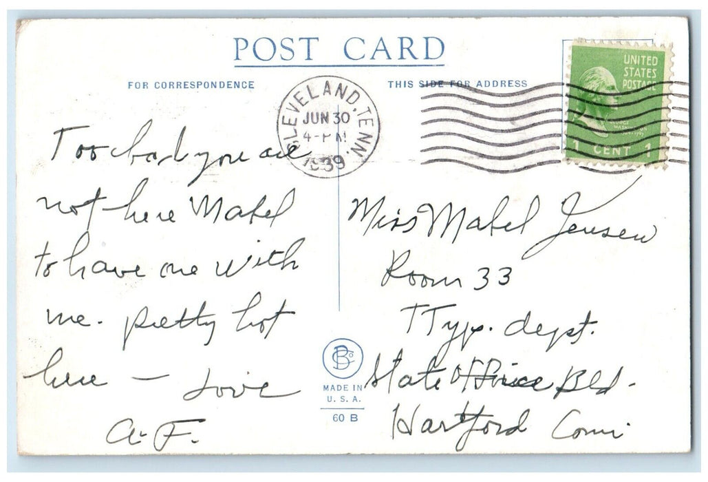 1939 Pretty Woman In Cocktail Champagne Cleveland Tennessee TN Vintage Postcard