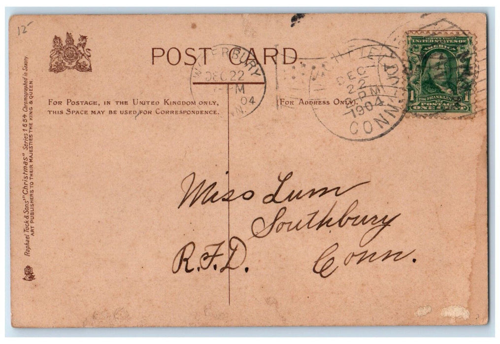1904 Christmas Schooner Boat Scene Waterbury Connecticut CT Tuck's Postcard