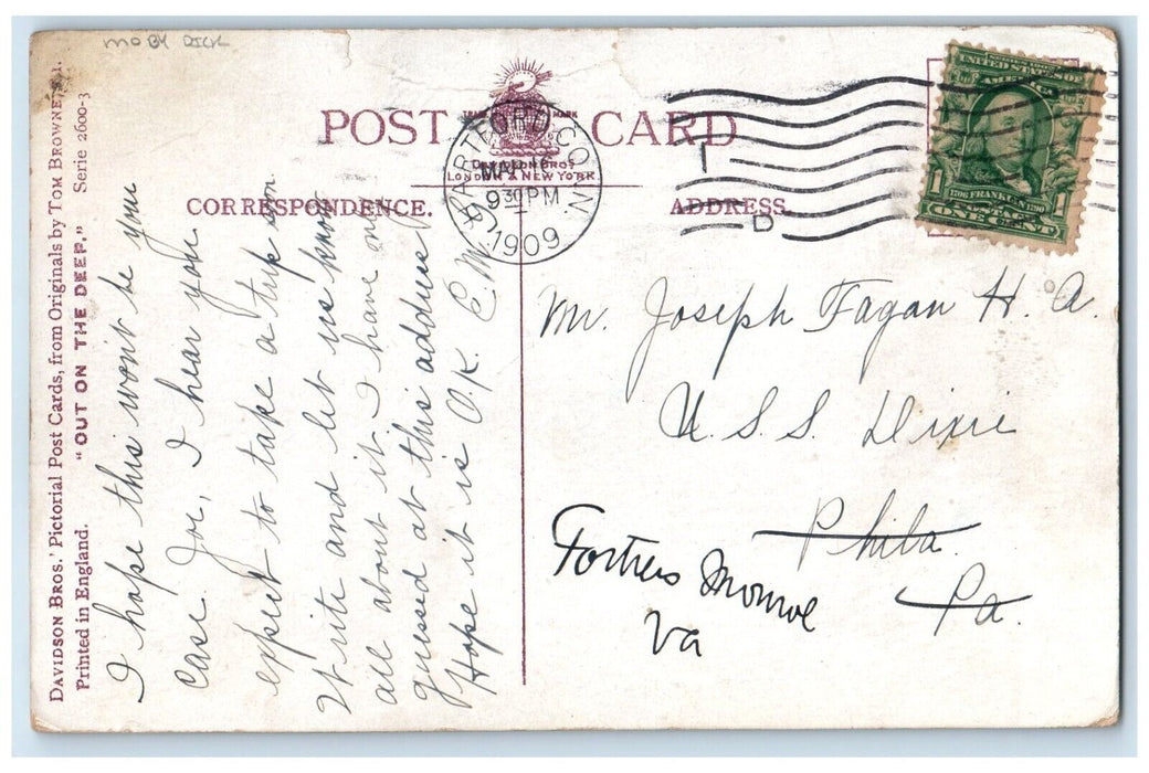 1909 Sailors Bold Out Of The Deep Moby Dick Hartford Connecticut Tuck's Postcard