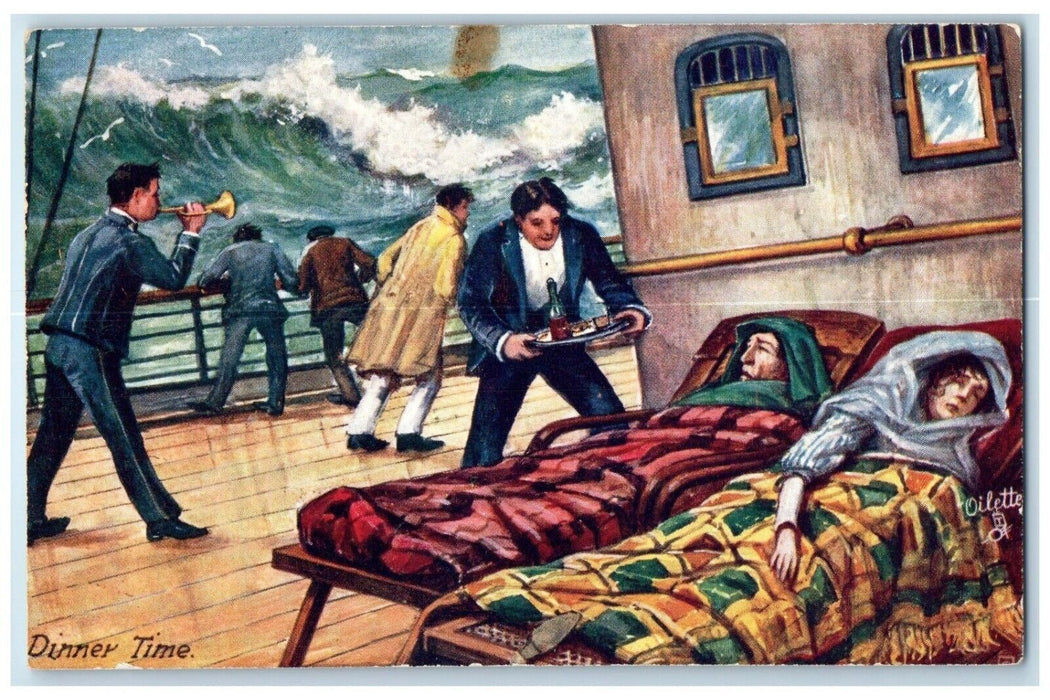 c1910's Seasick At The Ship Dinner Time Oilette Tuck's Unposted Antique Postcard