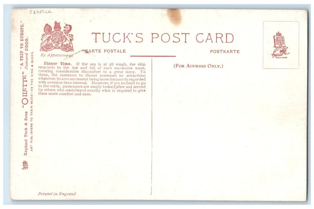 c1910's Seasick At The Ship Dinner Time Oilette Tuck's Unposted Antique Postcard