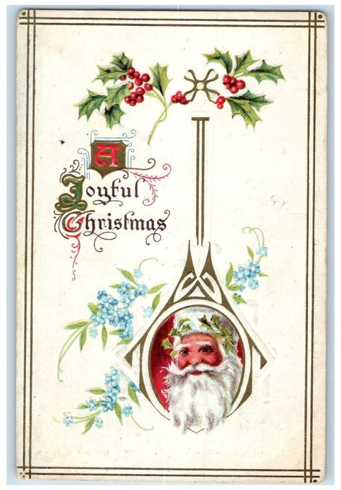 1913 Christmas Santa Claus Berries Pansies Flowers Philadelphia PA Postcard