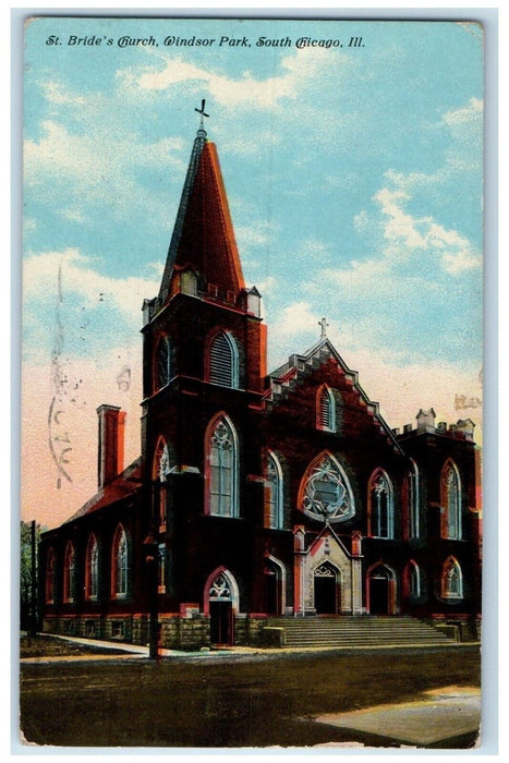 1913 St. Bride's Church Windsor Park South Chicago Illinois IL Antique Postcard