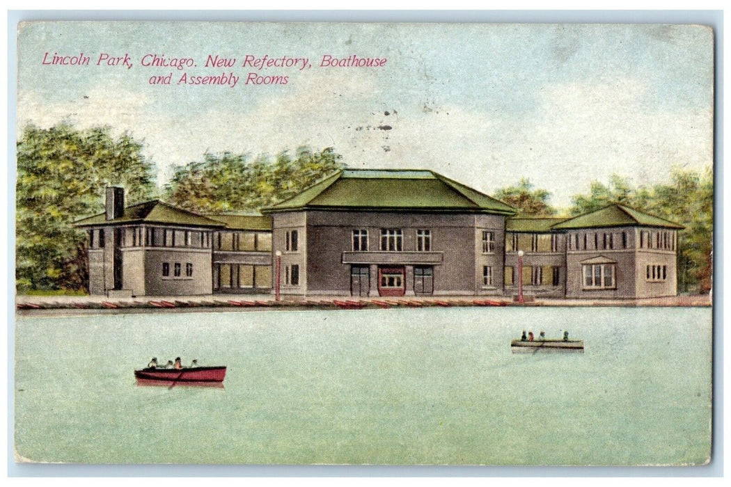 1911 Lincoln Park New Refectory Boathouse Assembly Rooms Chicago IL Postcard