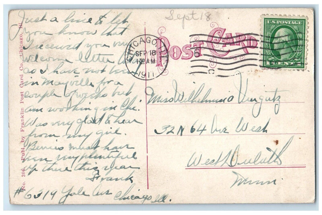 1911 Lincoln Park New Refectory Boathouse Assembly Rooms Chicago IL Postcard