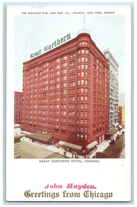 Greetings From Chicago Illinois IL, Great Northern Hotel Building Postcard