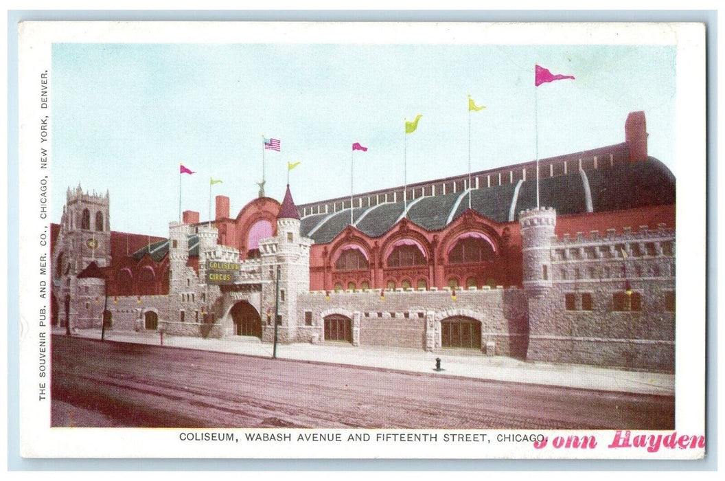 Coliseum Wabash Circus Avenue Chicago Illinois IL John Hayden Unposted Postcard