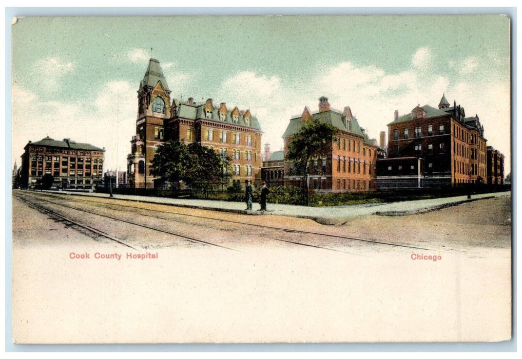 c1905 Cook County Hospital Building Street View Chicago Illinois IL Postcard