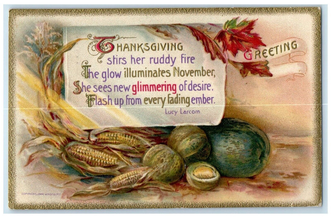 1910 Thanksgiving Greeting Corn Vegetables John Winsch Artist Signed Postcard