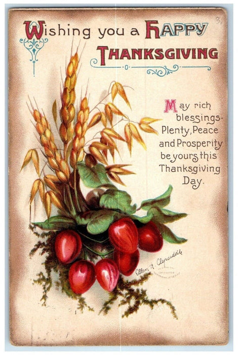 Thanksgiving Raddish Fruits Ellen Clapsaddle Artist Signed Embossed Postcard