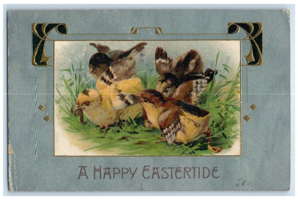 1908 Easter Chicks Art Nouveau Nash Embossed Auburn Alabama AL Antique Postcard