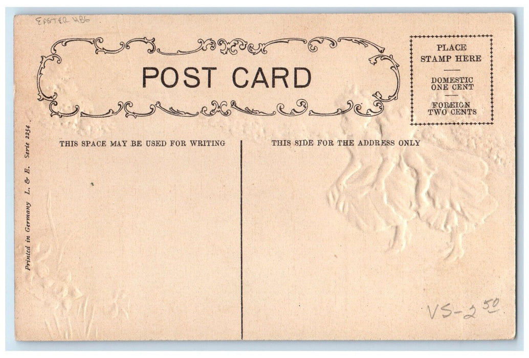 c1910's Easter Girls Running Mountain Flowers HBG Embossed Antique Postcard