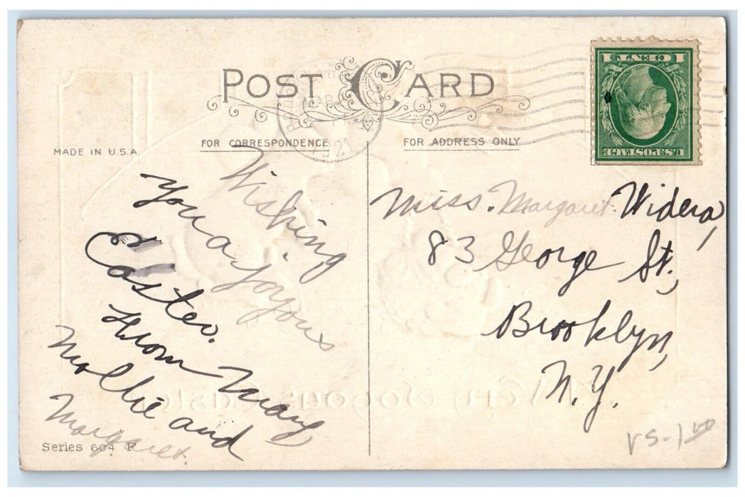 1921 Easter Bunny Rabbit Eggs Basket Butterflies Chicks Brooklyn NY Postcard