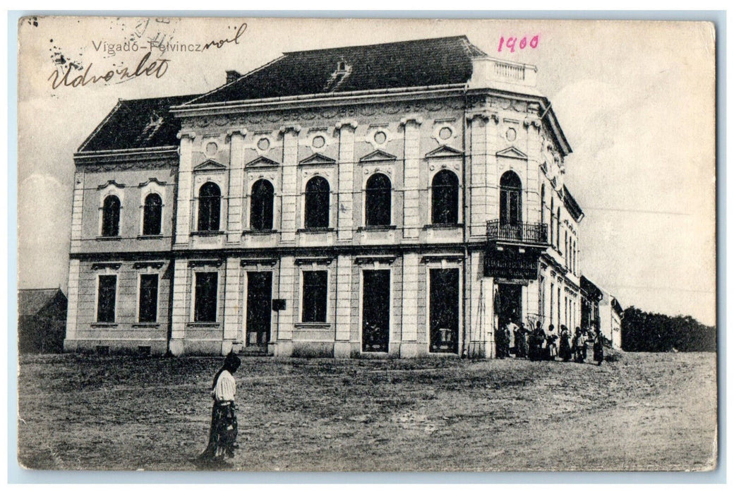 1900 View of Building Entrance Crowds Vigado-Felvincz Hungary PMC Postcard