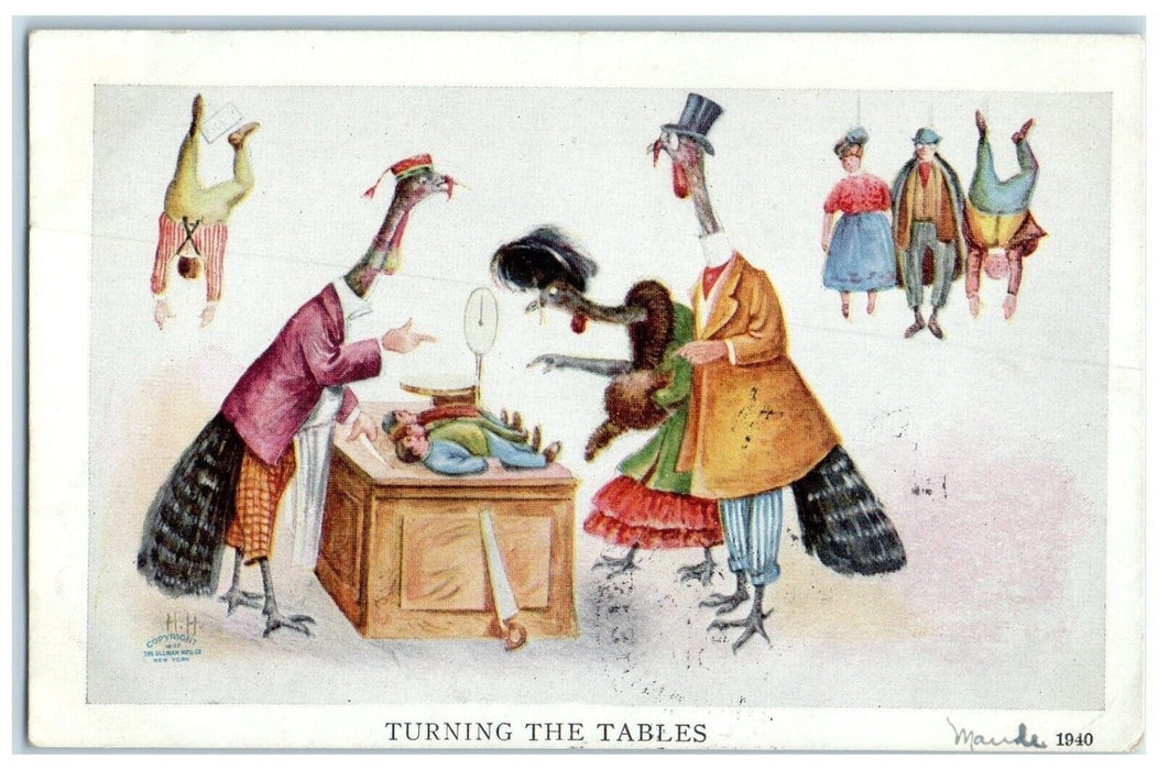 1907 Thanksgiving Turkey Butcher Anthropomorphic Washington Depot CT Postcard