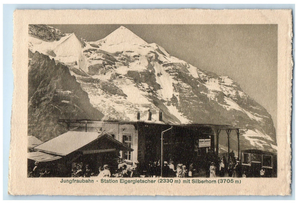 c1920's Station Eigergletscher With Silberhorn Jungfraubahn Switzerland Postcard
