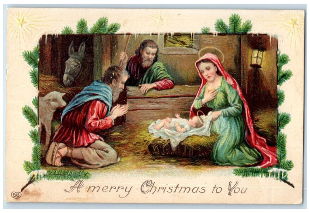1909 Christmas Religious Pine Leaf Embossed Providence Rhode Island RI Postcard