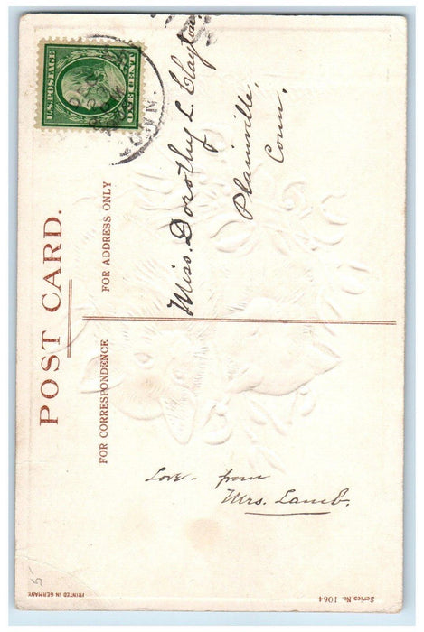 c1910's Happy New Year Cute Kittens Mistletoe Embossed Plainville CT Postcard