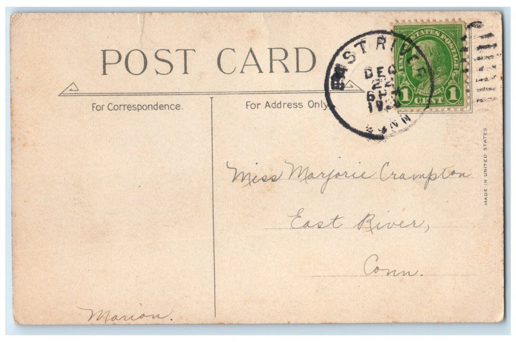 1909 Christmas Wishes Song Birds Holly Berries East River CT Antique Postcard