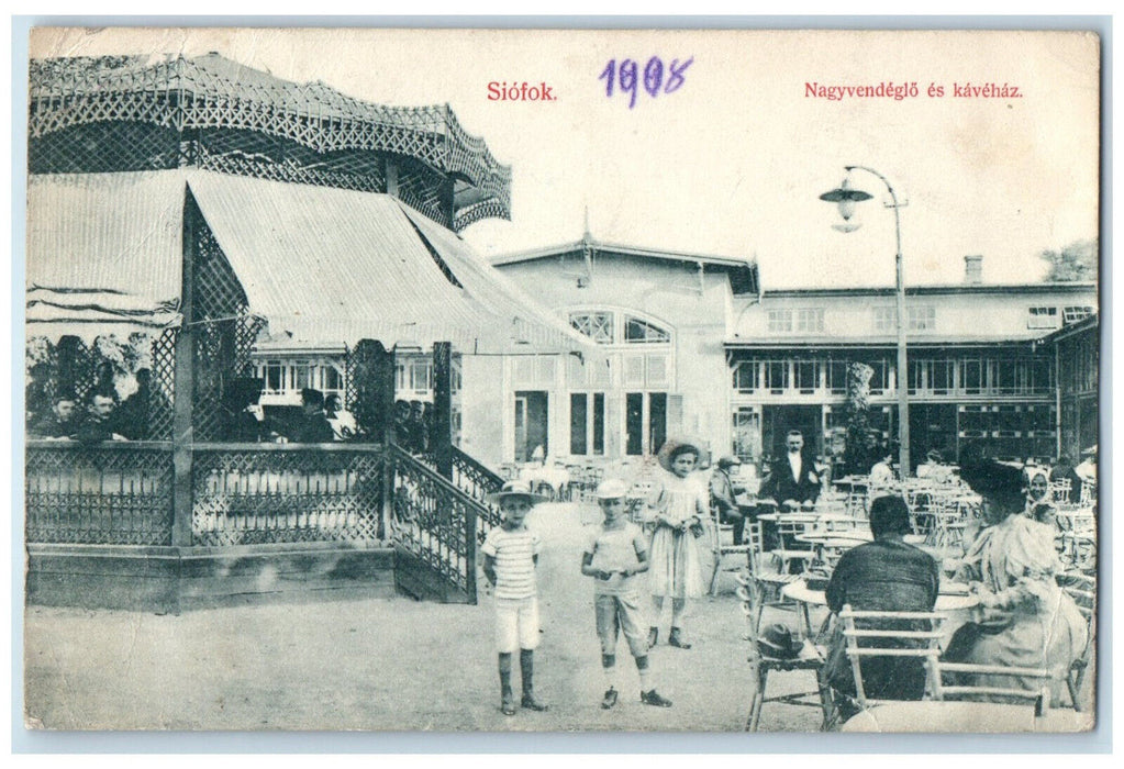 1908 Dining View Siofok Nagyvendeglo Es Cafe Hungary Antique Posted Postcard