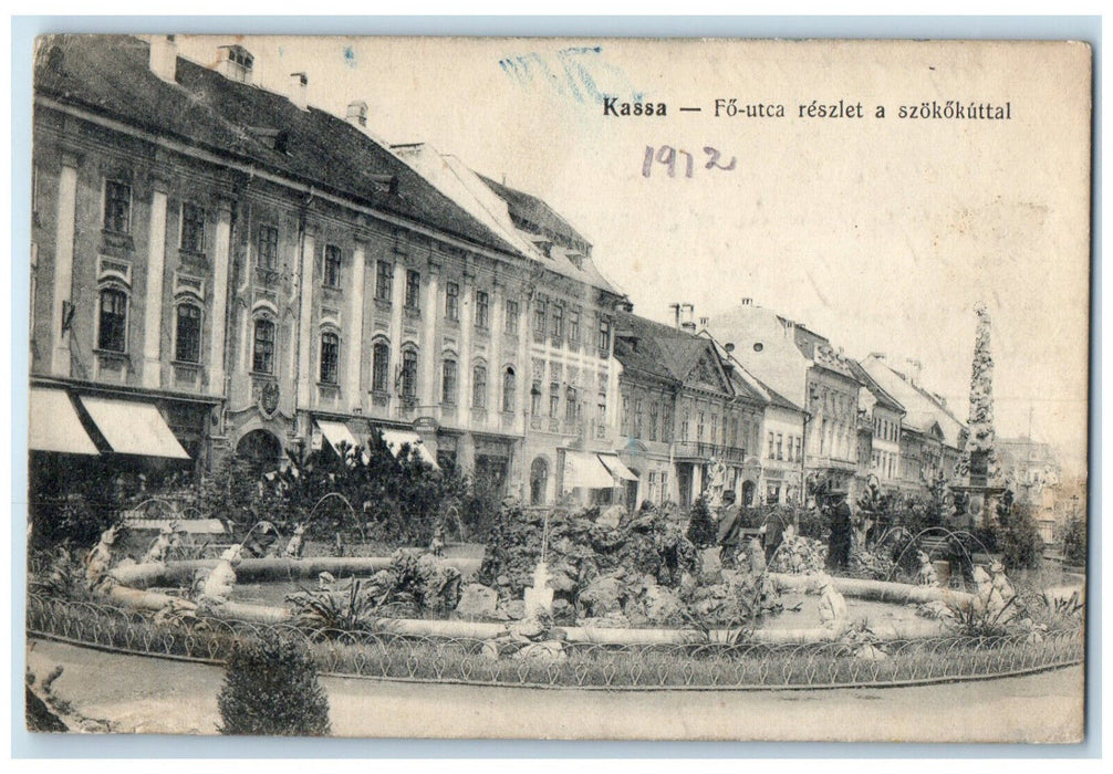 1912 Fo-utca Reszlet A Szokokuttal Kassa Hungary Antique Posted Postcard
