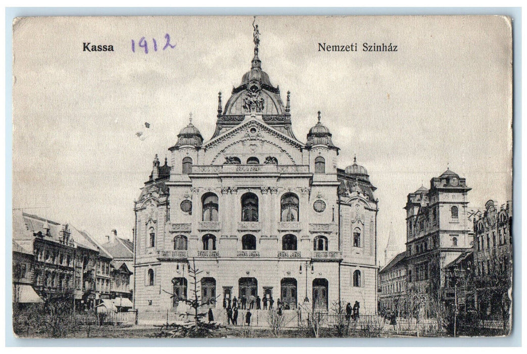 1912 Entrance View National Theatre Kassa Hungary Antique Posted Postcard