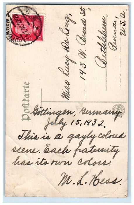 1932 Gottingen Student Celebration in the Marketplace Germany Posted Postcard