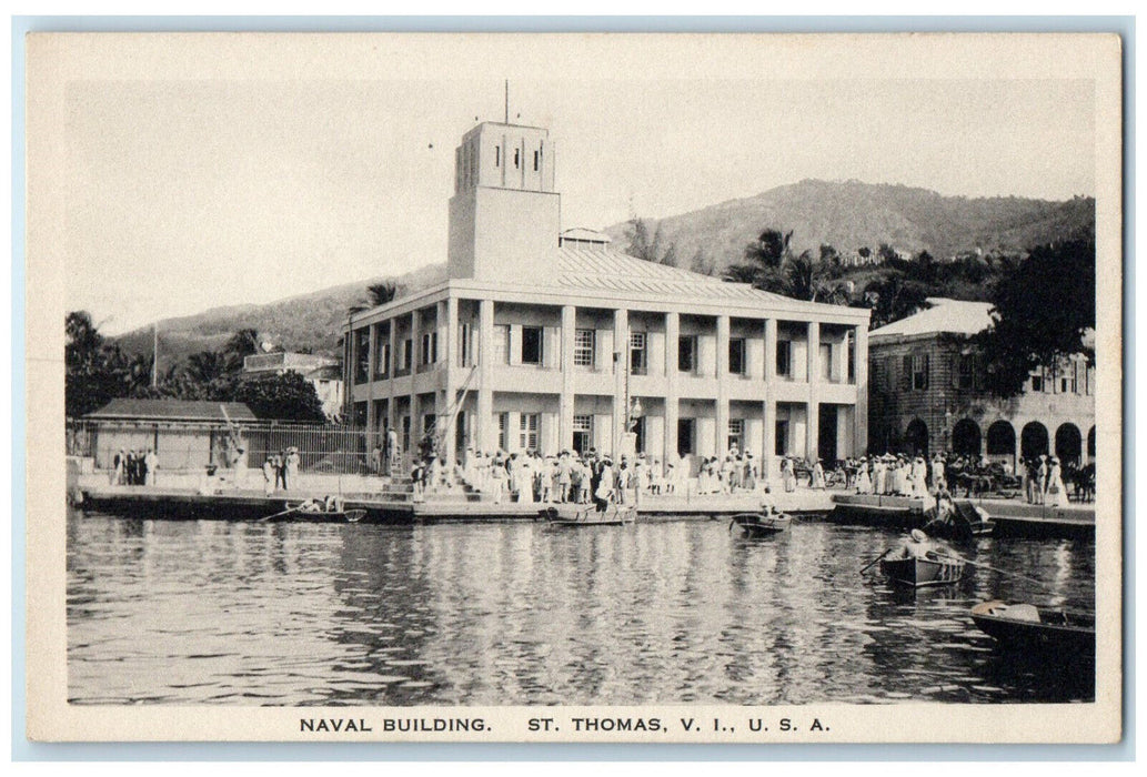 c1940's Boating Naval Building St. Thomas Virgin Islands USA Unposted Postcard