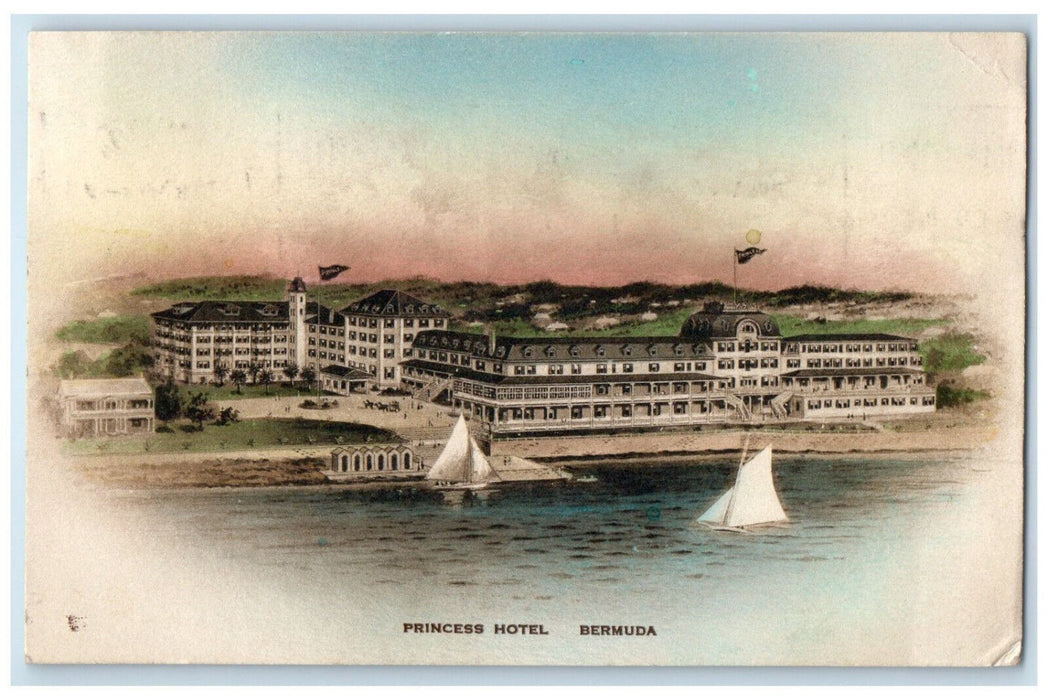1920 View of Princess Hotel Bermuda Hand-Colored Posted Antique Postcard