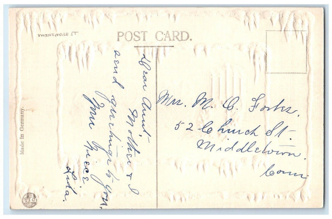 c1910's Merry Christmas Candles Holly Berries Embossed Posted Antique Postcard
