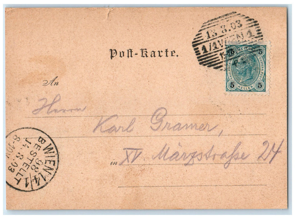 1903 Wiener Rathausteller Scholz-Nestroy-Lodge Vienna Austria Postcard
