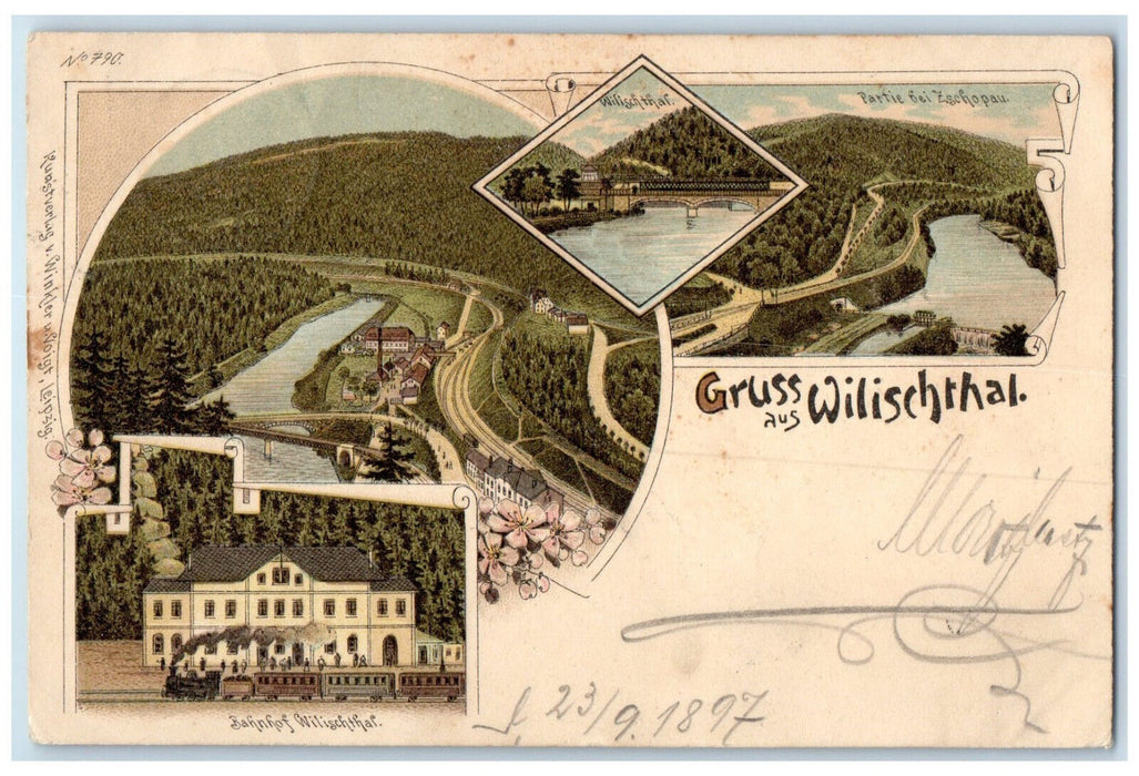 1897 Bahnhof Wilischthal Greetings from Amtsberg Germany Multiview Postcard